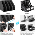 SAYEEC Collapsible Magazine Holder Plastic Desktop 4 Compartment File Rack Magazine Organizer Vertical File Divider Sorter Storage Document Organizer for Office Home School Black