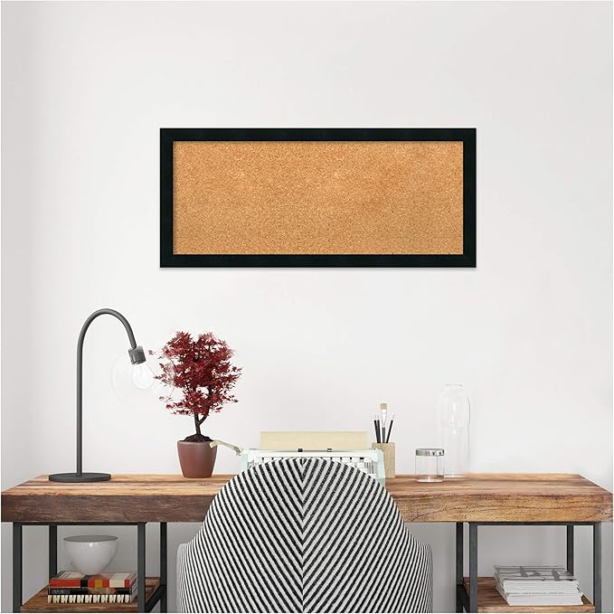 Amanti Art Natural Cork Board for Wall, 14x32 Vision Board with Black Wood Frame, Medium Corkboard Office Decor for Home Organization, Modern Contemporary Corkboard Pinboard to display items for home