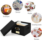 Remowith Greeting Card Organizer and Storage Box with 40 Pcs Adjustable Dividers, Storing Cards with 168 Pcs Labels Perfect for Storing Greeting Cards, Envelopes, Photos 2 Pack Black
