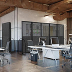 Folding Room Partition,Freestanding Privacy Divider,Portable Office Divider Wall,Commercial Space Partition Screen,Perforated Felt Panel Design,10'6"W x 6'7"H,5 Panel,Dark Grey