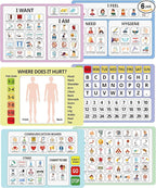 6 Pcs Communication Boards for Non Verbal Adults 11.81 x 8.27'' Colorful Picture Symbol Communication Cards Speech Tool for Autism Aphasia Stroke Patients Hospital Care Use (Multi)