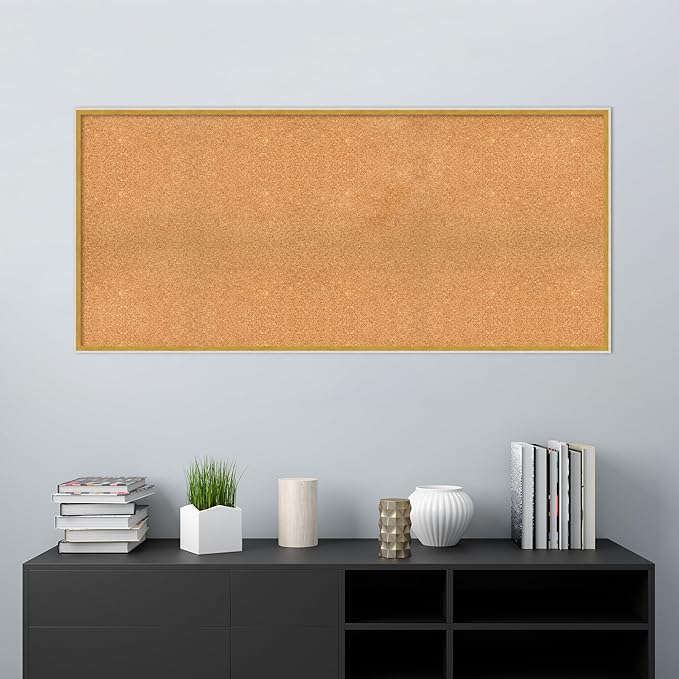Amanti Art Natural Cork Board for Wall, 27x59 Vision Board with White Frame, Oversize Corkboard Office Decor for Home Organization, Modern Corkboard Pinboard to Display Items for Home Organization in