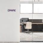 Artblox Personalized Office Desk Name Plate and Business Card Holder | Clear Acrylic Glass with Teak Wood Stand | Purple Leaf Design Customized with Your Name and Credentials Office Desk Decor