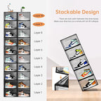 Amllas New Gray 8 Pack Shoe Boxes Stackable, Large Shoe Storage Organizer with Lids,Drop Side Shoe Containers for Entryway,Sneaker Storage Fit up to US Size 13 for Men/Women(13’’x 10.6”x 8.3”)
