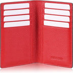 Slim Leather Credit Card Holder for Men & Women 8cc, Italian Calfskin (Pebbled Red)