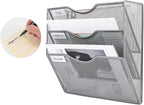 EasyPAG Hanging Wall File Organizer, 3 Pocket Wall Mounted Mail Organizer, Vertical Document Folder Holder with Nametag Label, Space Saving Paper Storage Magazine Rack for Office Home School, Silver