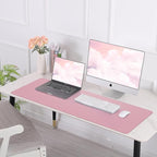 Leather Desk pad Protector, Large Desk mat with Natural Cork & PU Leather,Mouse pad,Non-Slip Office Desk Mat,Waterproof Desk Writing Pad for Office and Home (47in*17in,Rose Pink)