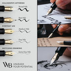 Wordsworth & Black Fountain Pen Set, Fine Nib, Includes 24 Pack Ink Cartridges, Ink Refill Converter & Gift Box, Chrome Finish, Calligraphy, [Black Chrome], Perfect for Men & Women