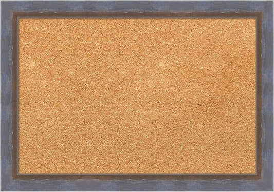 Amanti Art Natural Cork Board for Wall, 14x20 Vision Board with Blue Wood Frame, Small Corkboard Office Decor for Home Organization, Modern Corkboard Pinboard to Display Items for Home Organization