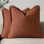 Foindtower Set of 2 Decorative Linen Fringe Throw Pillow Covers Boho Farmhouse Cushion Cover with Tassels Soft Accent Pillowcase for Couch Sofa Bed Living Room Home Decor, 26×26 Inch, Fall Rust Orange