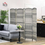 HOMCOM 6 Panel Room Divider, 6' Tall Folding Privacy Screen, Hand-Woven Freestanding Wall Partition for Home Office, Bedroom, Mixed Gray
