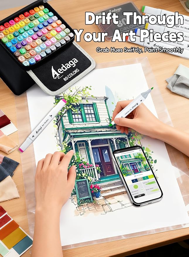 AEDAGA 168 Colors Alcohol Markers with Free App, Dual Tip Art Markers with Kickstand Case for Artists Adults, Alcohol Based Marker for Coloring Painting Sketching and Drawing, Great Gift