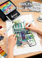 AEDAGA 80 Colors Alcohol Markers with Free App, Dual Tip Art Marker with Kickstand Case for Artists Adults. Alcohol Based Markers for Coloring Painting Sketching and Drawing, Great Gift