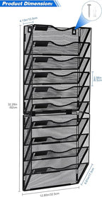 Solinxe Wall File Holder, 10 Pockets Hanging File Folder, Paper Organizer Storage, Document Rack, Mail Holder, Magazine Rack, Wall Organizer for Office, Black