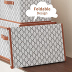 Tuza 4 Pack Fabric Storage Bins with Lids, Collapsible Closet Organizer Container, Decorative Storage Boxes with Lids for Organizing Clothes, Blanket, Grey & White, Medium