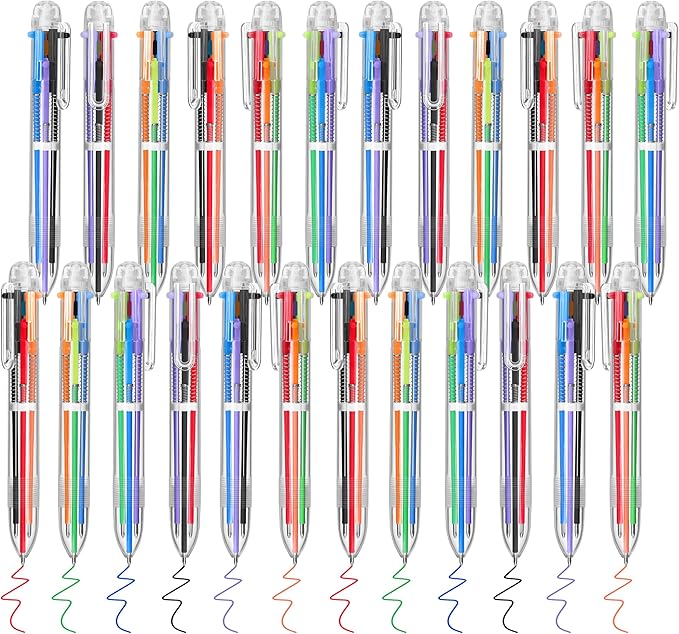 Aodaer 24 Pieces Multicolor Ballpoint Pens 0.5 mm 6 Colors Transparent Barrel Ballpoint Pen 6-in-1 Multicolor Retractable Ballpoint Pens for Office School Supplies Gifts