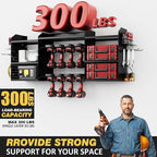 VDEVY Power Tool Organizer Wall Mount with Charging Station, Heavy-Duty Metal Garage Tool Storage Rack & 8 Outlet Power Strip, 51 Inch 3 Tier 8 Bin Shelves for Workshop Organization