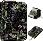 BWEGRHE Cute Credit Card Holder with Zipper, Wild Flower Hummingbird RFID-Blocking Card Case Small Wallet for Women Men, Multi-slot Card Organizer Case Travel Accordion Wallet