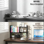 Yelinkws Desktop Shelf Organizer,Small Bookshelf for Office,Wood Desk Top Shelves, Office Organization and Storage (Black)