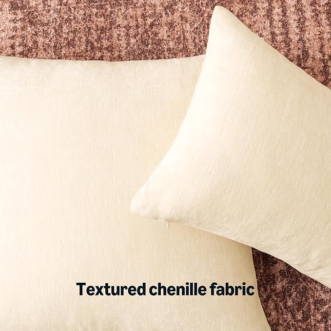 Amazon Basics Chenille Throw Pillow Covers, Home Decor Cushion Cover for Bedroom Living Room Couch Bed, 18" W × 18" L, Beige