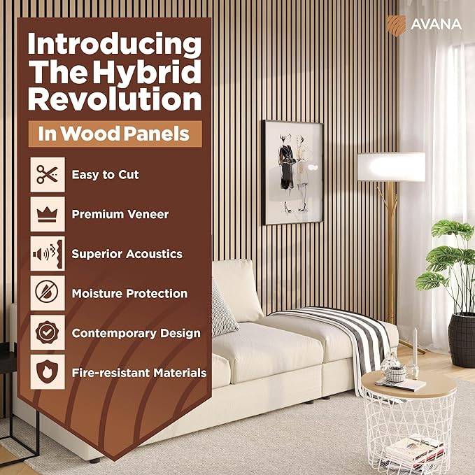 Avana Acoustic Wood Wall Panels – 94.4 x 12.6 Inch White Oak Acoustic Panels 4 PCs – Wall Panels For Interior Wall Decor for Homes, Offices, Studios – Pleasing Design Wood Panels For Wall