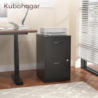 Kubohogar 2 Drawer File Cabinet with Lock,Black Metal Filing Cabinets,Vertical Locking File Cabinet Fit Hanging Files, Letter,File Box and A4 Documents (Black)