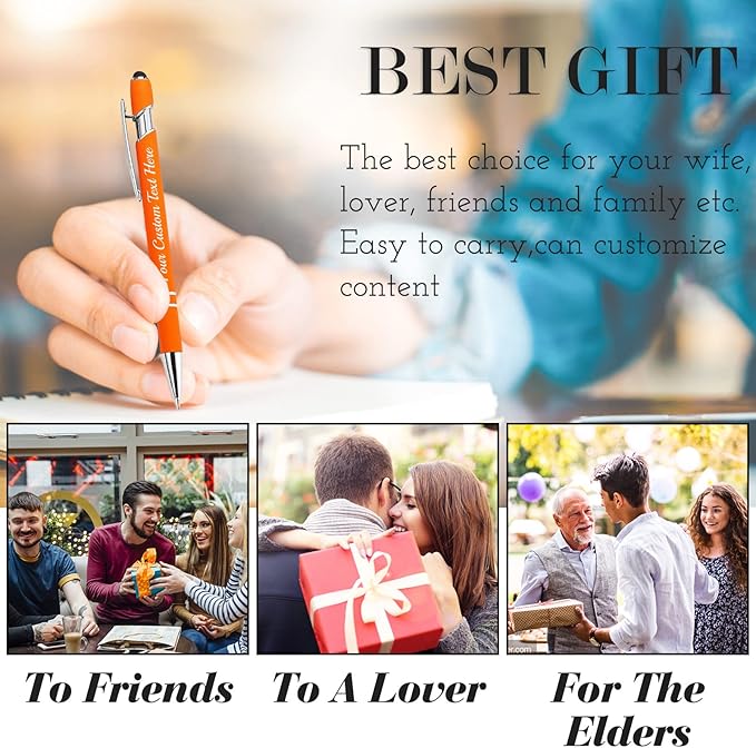 Personalized Pens Bulk 500 with Name Custom Engraving Ballpoint Pens with Stylus Tip Customized Smooth Writing Pens Personalized Gifts for Anniversary Birthday or Graduation(Black,Black Ink)