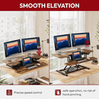 SANODESK Standing Desk Converter with Electric Motor 35" Height Adjustable Desk Riser for Office Home,Monitor and Laptop Workstation with Large Keyboard Tray, Rustic Color