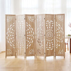 66.9Inch Wooden Room Partition - 6 Panels Boho-Styled Space Room Divider for Home/Office, Headboard & Yoga/Photo/Video Call Backdrop (Natural)