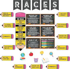 Pasimy Races Writing Strategy Bulletin Board Set Writing Process Posters for Classroom Decorations Races Alphabet Pencil with Sentences Poster Bulletin Board Cutouts Elementary Middle School(Black)