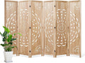 66.9Inch Wooden Room Partition - 6 Panels Boho-Styled Space Room Divider for Home/Office, Headboard & Yoga/Photo/Video Call Backdrop (Natural)