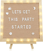 Changeable Felt Letter Board with LED Lights - 10×10" Message Custom Signs & Wood Stand & 450 Letters, Poster Board for Valentine's Day/Baby/Pregnancy Announcement/Classroom Wall Decor Gifts, Camel