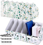 PerKoop 6 Pcs Magazine File Holder Foldable Decorative Cardboard File Folders 6 Patterns Floral Colored Magazine Rack with Printable Sticker Labels for School Office Home Desk (Eucalyptus Leaves)