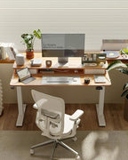 FEZIBO 48'' x 24'' Standing Desk with Double Drawers, Adjustable Desk, Home Office Stand Up Table with 4 Height-Adjustable Feets & 2 Hooks, Light Rustic
