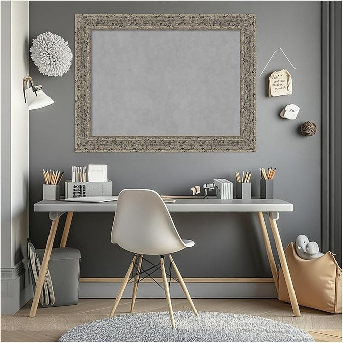Amanti Art Silver Framed Magnetic Board 25x33 Medium Vision Board for use with Magnets, 100% Metal Sheet to Display Items as Office Decor or for Home Organization in mudroom, Kitchen or Kids Room