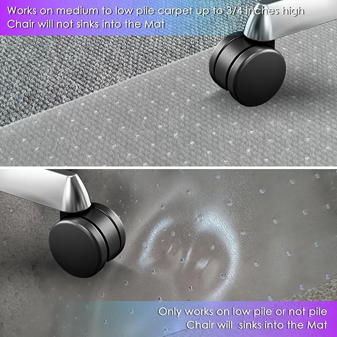 Vicwe Office Chair Mat for Carpet, 2 Pack, 32'' x 48'' Computer Desk Chair Mat for Carpeted Floors, Easy Rolling Hard Mat for Office Chair on Carpets, Anti-Slip Carpet Protector Mat Clear,Ship Flat