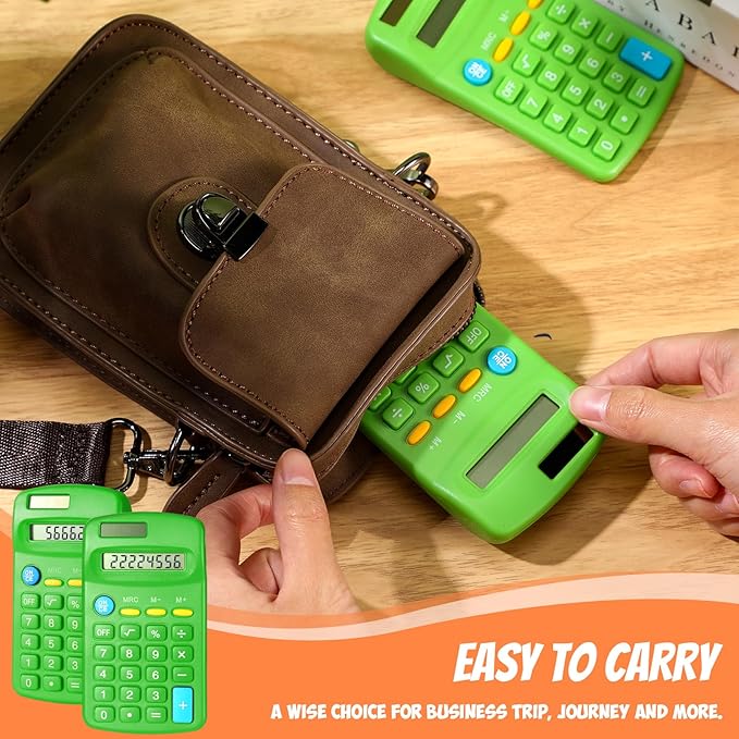 24 Pieces Basic Calculators for Students Small Pocket Size 8 Digit Display Mini Calculators Dual Powered Handheld for School Desktop Home(Green)