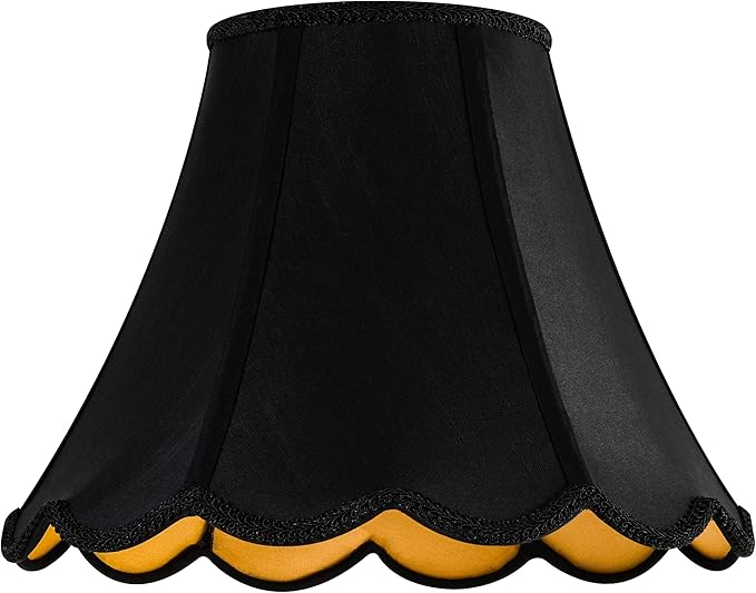 GOSO Black Scalloped Lamp Shades Set of 2 Medium Replac, Braids with Petal Edges,6×13×9.8 Inch Spider Lamp Shade for Table Lamp and Floor Lamps Easy Assembly, Modern Faux Silk Shades for Living Room