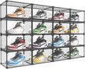 KOKOIN Transparent Plastic Storage Clear Shoe Display Case Box Organizer - Magnetic Side Open, 16PC (Black)