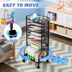 Simple Trending 10 Tier Rolling File Cart, Desk File Organizer with Wheels and Storage Drawers, Legal documents can be stored, Metal Mesh Paper Letter Storage Multi-Functional Clutter Cart, Black