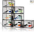 Amllas New Gray 8 Pack Shoe Boxes Stackable, Large Shoe Storage Organizer with Lids,Drop Side Shoe Containers for Entryway,Sneaker Storage Fit up to US Size 13 for Men/Women(13’’x 10.6”x 8.3”)