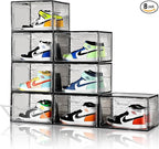 Amllas New Gray 8 Pack Shoe Boxes Stackable, Large Shoe Storage Organizer with Lids,Drop Side Shoe Containers for Entryway,Sneaker Storage Fit up to US Size 13 for Men/Women(13’’x 10.6”x 8.3”)