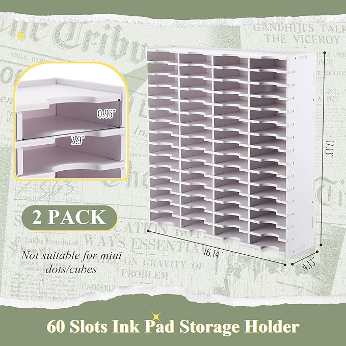 Sunnychicc 1 Pack 60 Grids Ink Pad Storage Holder Stamp Organizer, Ink Pad Stamp Holder Storage Rack for Home Office Crafts School Supplies, White