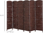 HOMCOM Room Divider, 6 Panel Folding Privacy Screen, 6FT Tall Portable Wicker Weave Partition Wall Divider for Bedroom, Home Office, Brown