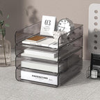 FANXIYQ Clear Paper Organizer - Brown Acrylic Stackable Paper Tray for Desk, 4-Tier Letter Tray Organizer with Smooth Edges and Rounded Corners