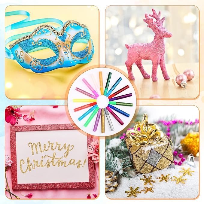 72 Pcs Glitter Glue Pens Bulk 18 Colors Crafts Pens Stick Glitter Glue for Crafts School Gifts Supplies for DIY Arts, Projects Scrapbooking, Cards(6 ml)