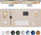 AFIING Leather Desk Pad Protector, Office Mat, Large Mouse Pad, Non-Slip PU Leather Blotter, Waterproof Writing Pad for Office and Home (Beige)