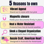 Pink Magnetic Shut Insurance and Registration Holder, Premium PU Leather Glove Box Organizer for Car, Popular Car Accessories for Girls, Organize Vehicle Documents with style, Size 9.5 in x 5.1 in