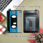 BWEGRHE Small Travel Wallets, Blue Cassette Slim Minimalist Front Pocket Wallet with Wristlet, RFID Blocking PU Leather Credit Card Holder with ID Window Change Purse for Men Women