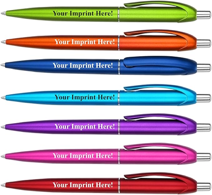 Personalized Ballpoint Pens - Retro -Retractable Click action - Custom - Black writing - Printed Name pens - Imprinted w/Your Logo or Message - Includes Personalization- 12 Pens/Box (Pink)